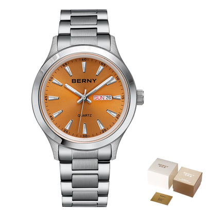 BERNY Men Quartz Watch  Fashion Texture Wristwatch for Men Ultra Thin Men Watch Calendar Luminous Stainless Steel Dress Watches