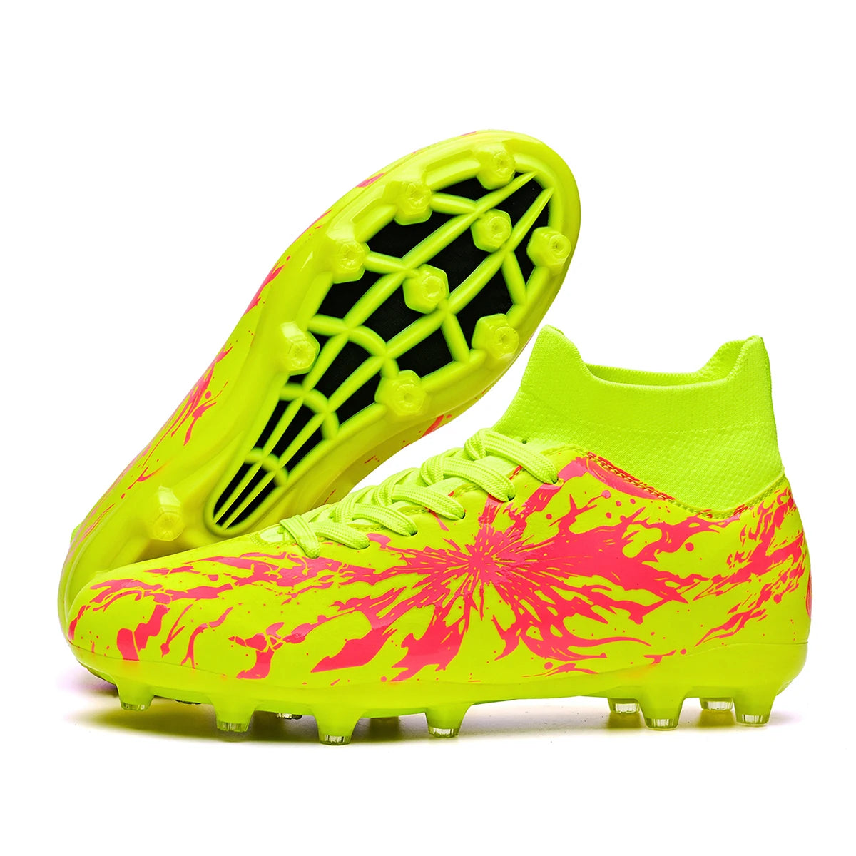 Chaussures de football FG pour hommes adultes, crampons pour terrain ferme, semelle respirante en PU résistante à l'usure pour l'entraînement et la compétition de football sur pelouse en plein air