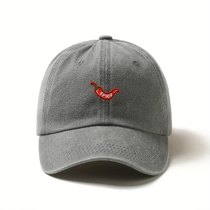 1pc Retro Washed Baseball Caps for Women,with Chili Pepper Embroidery,Adjustable Snapback,Lightweight Breathable for Daily Wear