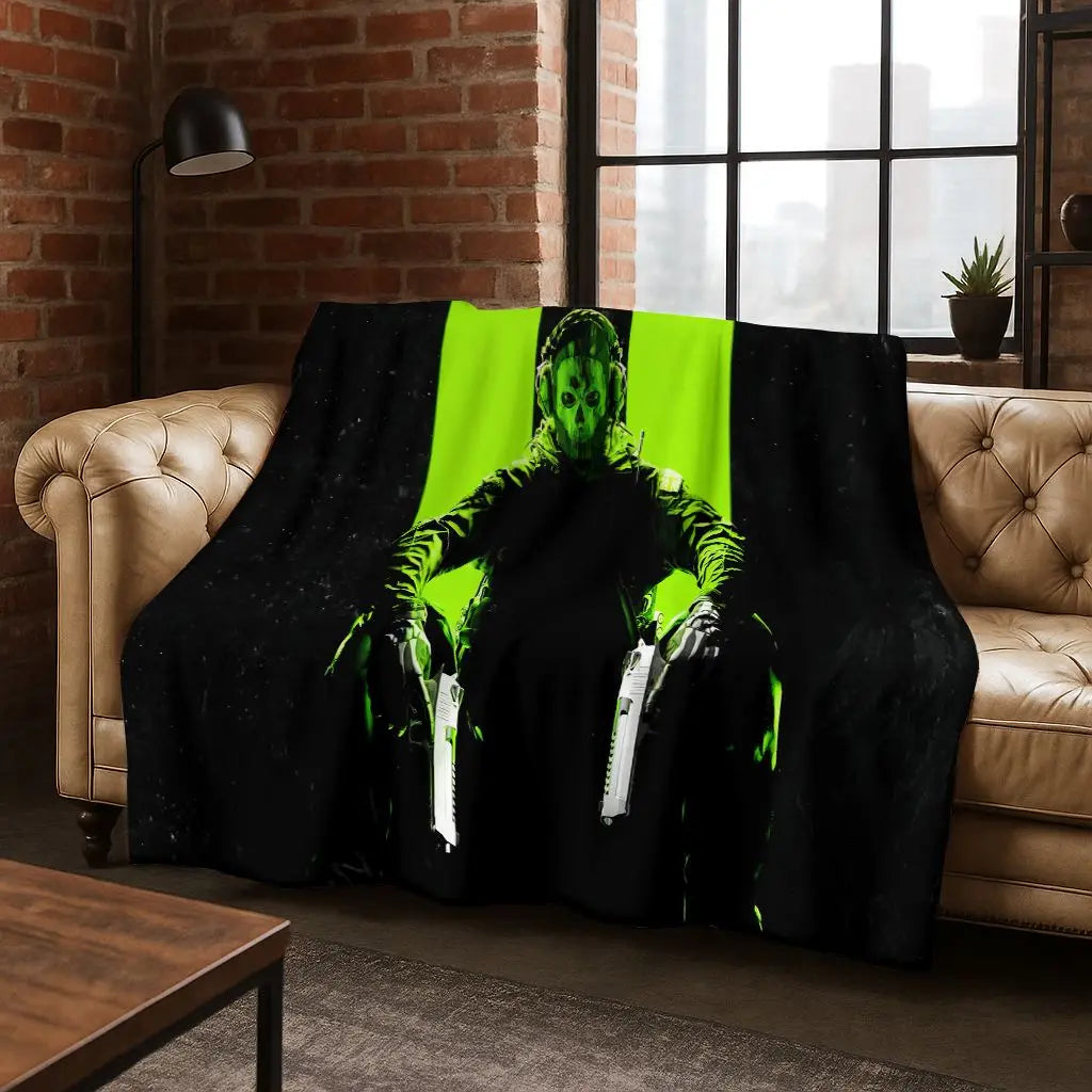 Classic Game Call of Duty Ghost Simon Cartoon Art Flannel Blanket,Cozy Soft Throw Blanket for Home Bedroom Bed Sofa Cover Kid