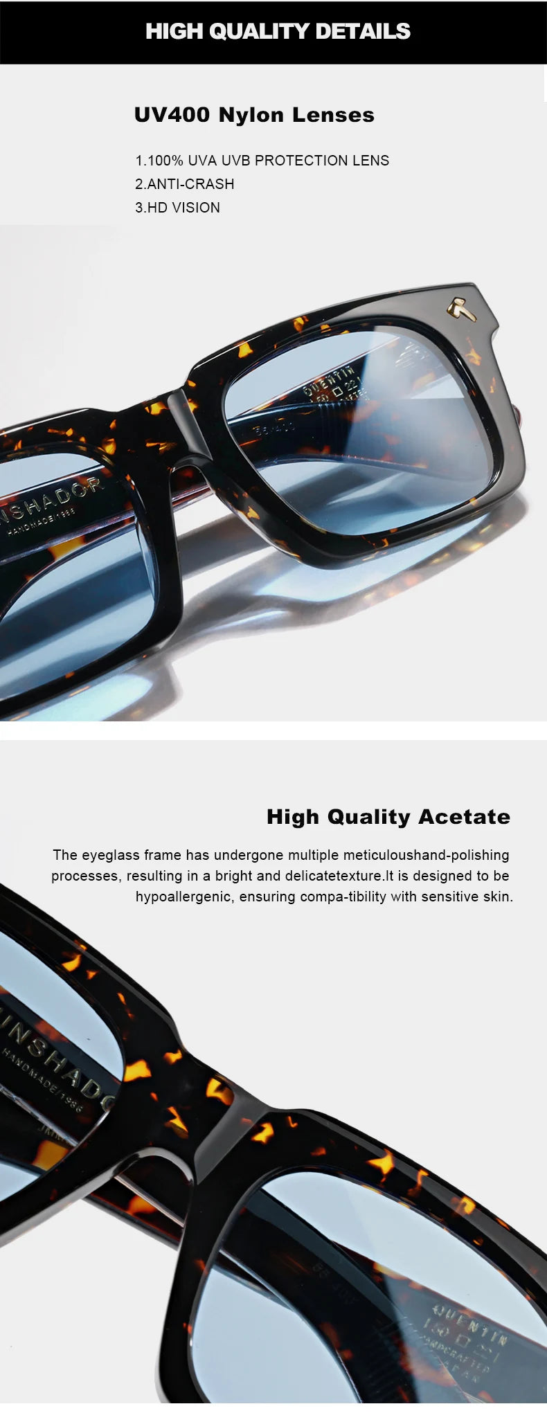 Top Quality Luxury Square Acetate Sunglasses For Men Women Classic Sunglasses outdoor UV400 Protection Logo Customization