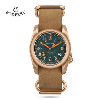 Boderry Field Watches Bronze Case Automatic Mechanical VOYAGER Watch Men's 100M Waterproof Clock Military Top Brand Wristwatch