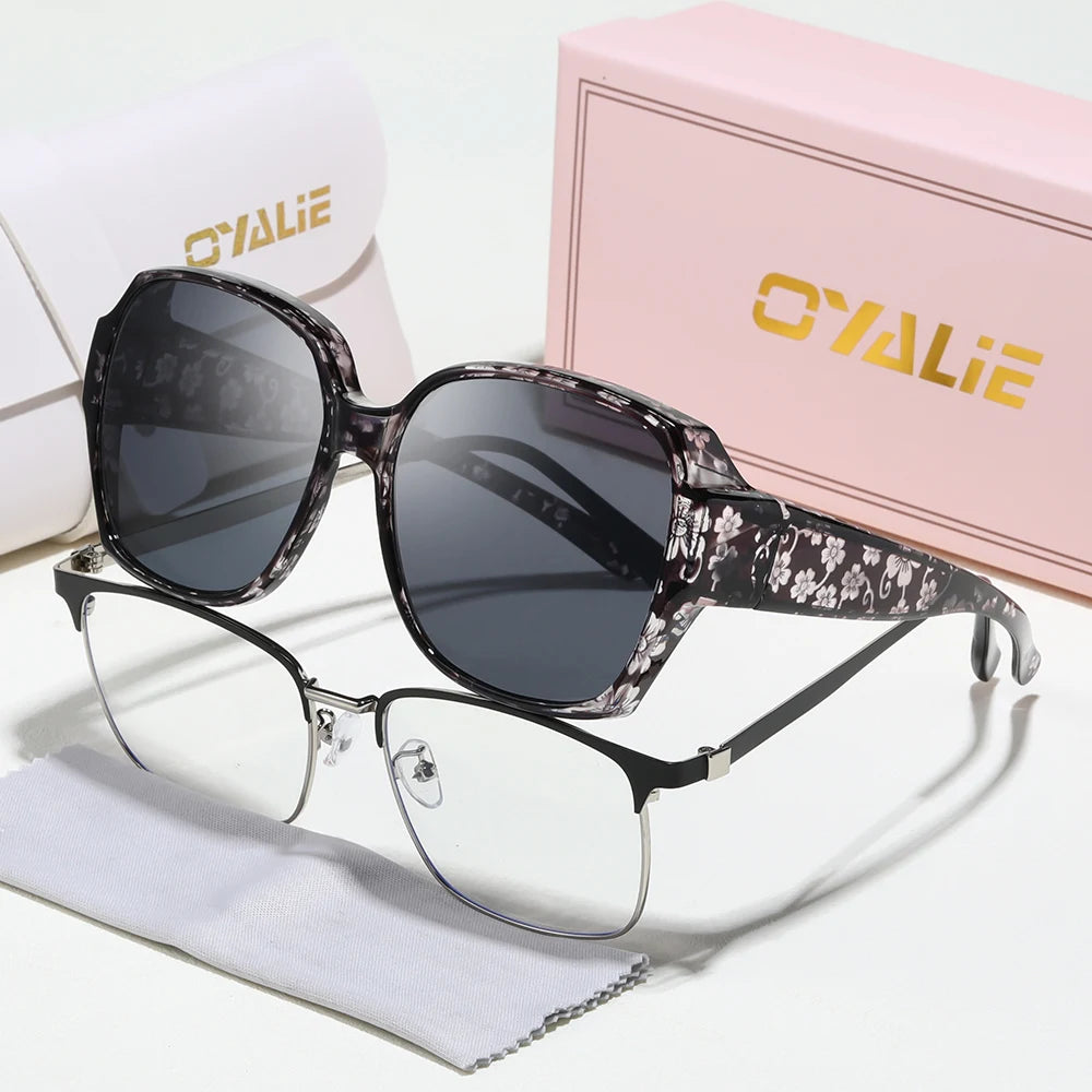 Oyalie Oversized Patterned Frame Sunglasses, a Pair of Glasses Specifically Designed for People with Nearsightedness, That Can Be Worn Directly over Prescription Glasses, Perfectly Solving the Problem of Nearsighted People We