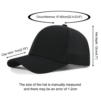 VOBOOM Men Quick Dry Baseball Cap Laser Cut Mesh Ball Curved Brim Snapback Hat Outdoor Running Travel Black Hat