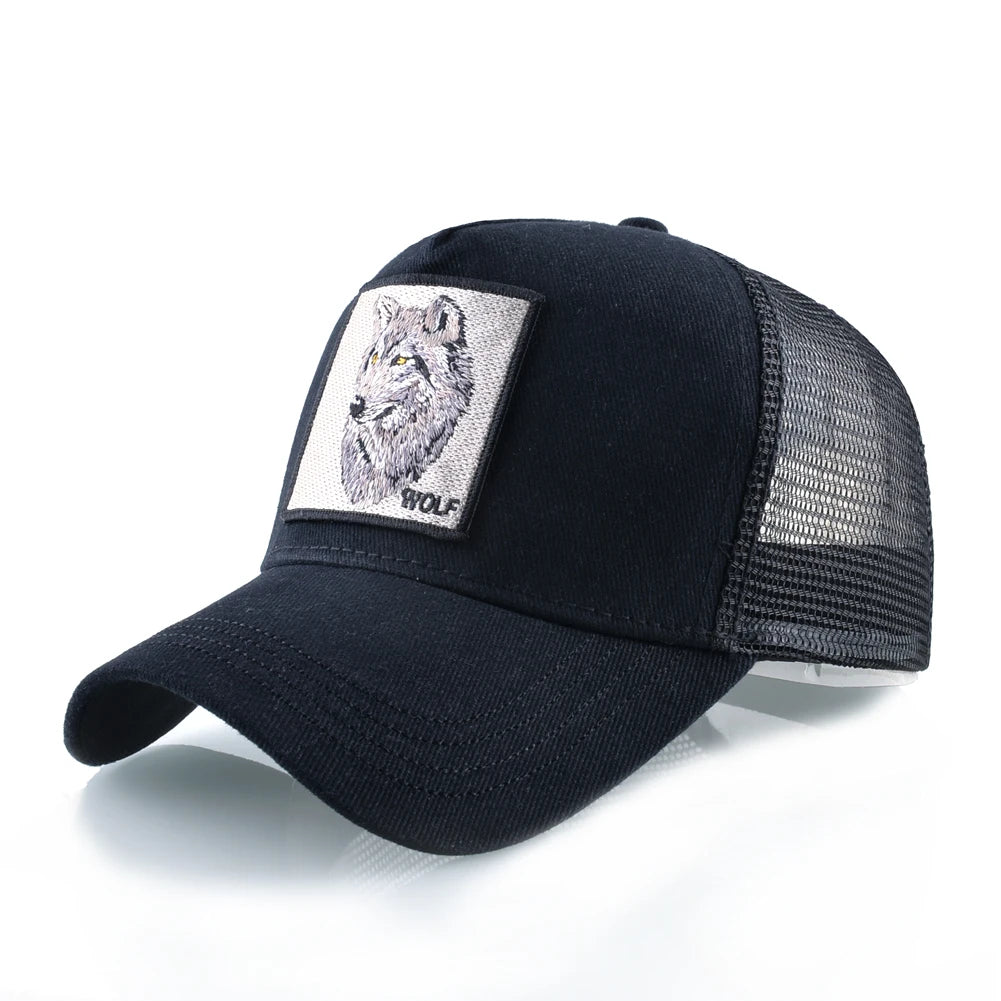 Модна бейзболна шапка с бродерия „Вълк“, Snapback, хип-хоп, Trucker, за мъже и жени, за външни дейности, дишаща шапка с козирка