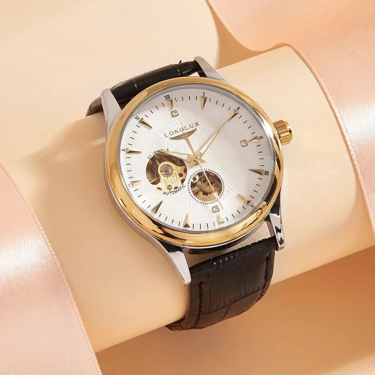 LONGLUX automatic watch elegant style wholesale mechanical wristwatches skeleton rome waterproof  mens watch men gift