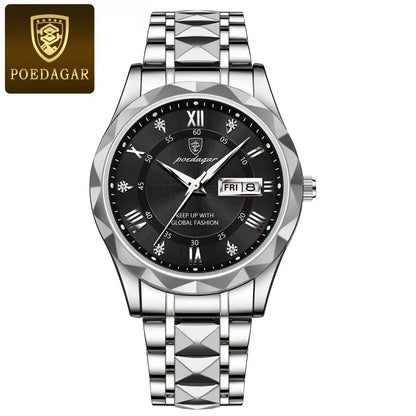 Reloj de hombre POEDAGAR Business Luxury, resistente al agua, de acero inoxidable, luminiscente, con fecha y día de la semana, estilo deportivo, de cuarzo.