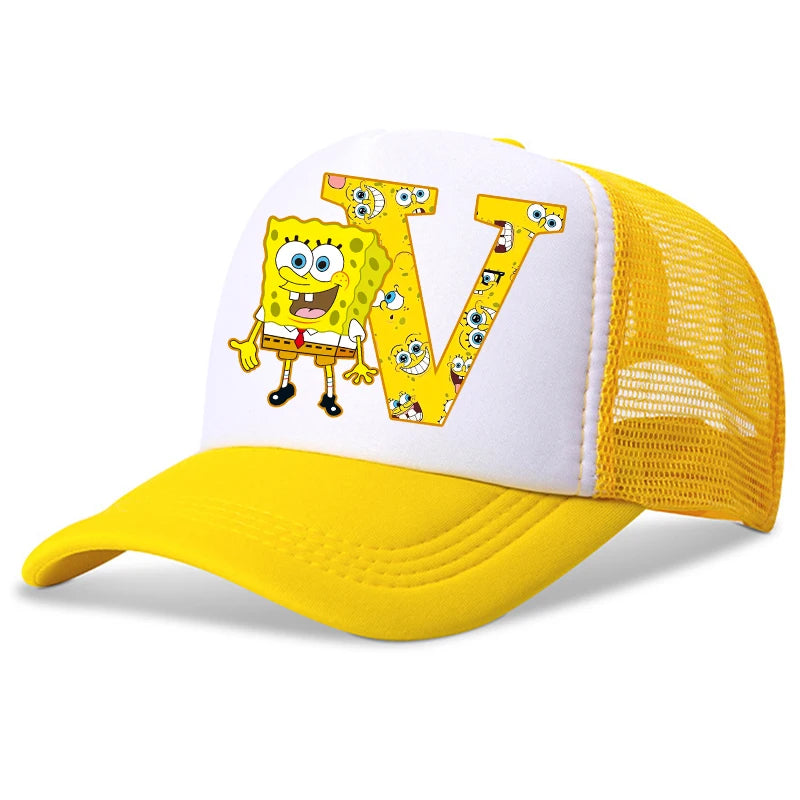New Spongebob Children Baseball Caps Kawaii Cartoon Letter Printed Hat Kids Casual Sun Hat Adjustable Peaked Cap Birthday Gifts