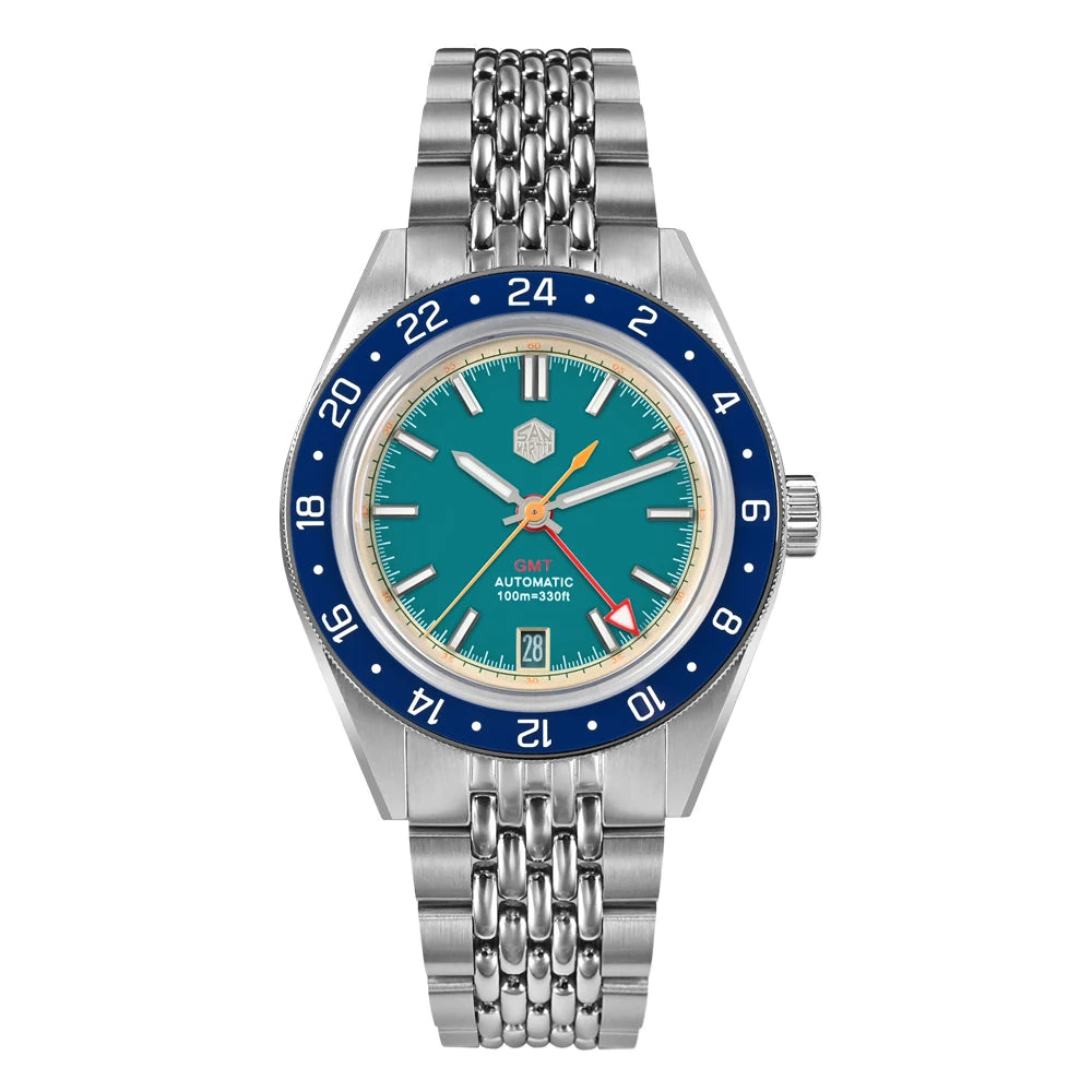 San Martin 39.5mm Limited Edition Full Lume Dial Automatic Mens Watch NH34 GMT 6H Date 10Bar Luxury Kol Saati SN0116W