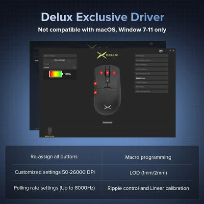 Delux M900Pro Ergonomic Wireless Gaming Mouse 8K PAW3395 Magnetic RGB Charging Dock Rechargeable Wired Mice for Big Hand PC