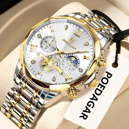 Reloj de lujo original para hombre POEDAGAR, resistente al agua, cronógrafo luminiscente, reloj de pulsera de acero inoxidable con mecanismo de cuarzo, relojes de alta gama para hombre
