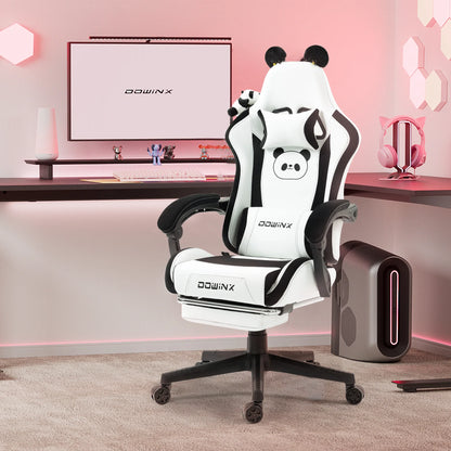 Niedlicher Gaming-Stuhl mit Katzenohren, Fußstütze, pinker Kawaii-Computerstuhl, ergonomischer Gamer-Sitz mit hoher Rückenlehne und Lendenstütze in Katzenpfotenform