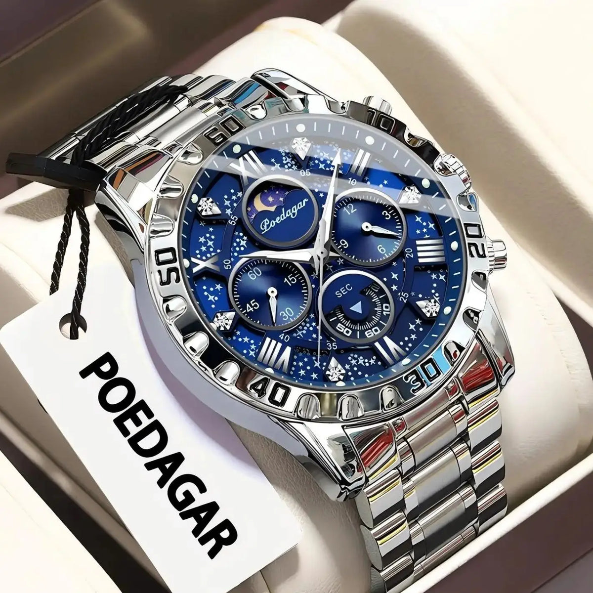 POEDAGAR herenhorloge – Luxe chronograaf, waterdicht en lichtgevend, van roestvrij staal, in sportieve en militaire stijl, met quartz uurwerk
