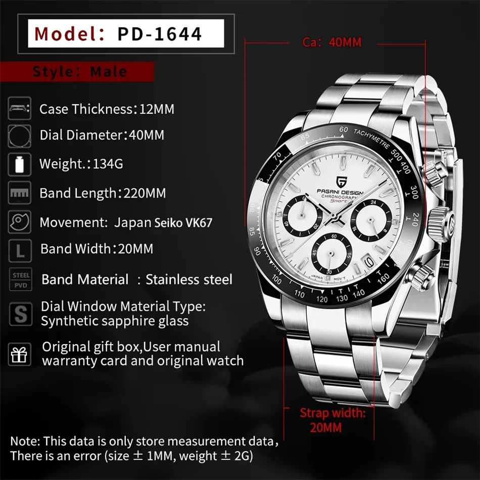 Novo PAGANI DESIGN PD1644 Relógio de Luxo para Homem em Quartzo com Data Automática, Cronógrafo Desportivo de Pulso, Impermeável 100m, Presente para Homem