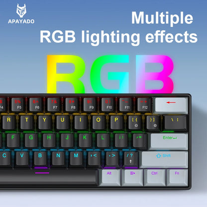 APAYADO K61 Mini-Mechanische Tastatur, kabelgebunden, 61 Tasten, Phantom RGB, schwarz/weiß, mechanische rote/blaue Switches für Gaming, 60% tragbar