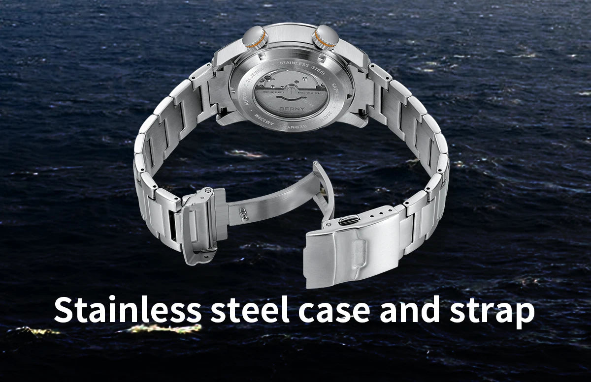 BERNY Automatic Dive Watch for Men Super Luminous 20ATM Diver Wristwatch Original Top Sapphire Swim Sport Mechanical Male Watch