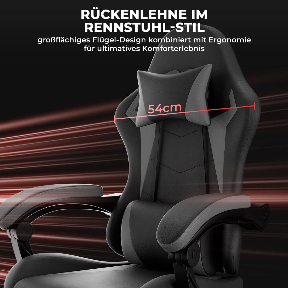 Ergonomic Gaming Chair with Lumbar Support, Adjustable Headrest, Footrest, Height Adjustable Office Gaming Chair for Adults