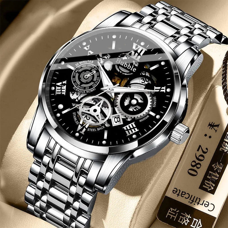 Montre pour homme UTHAI – Modèle tendance, haut de gamme, style « luxe accessible » et polyvalent; montre à quartz étanche, dotée d'un cadran ajouré avec chiffres romains.