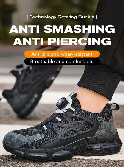 Zapatos de seguridad laboral para hombre talla 47 48 con diseño reflectante, puntera de acero, botón de rotación, zapatillas de trabajo y botas de seguridad protectoras