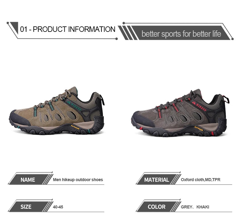 HIKEUP Hiking Shoes Mens Winter Climbing Trekking Sneakers for Men Leather Breathable Outdoor Anti-skid Sports Work Man Shoes