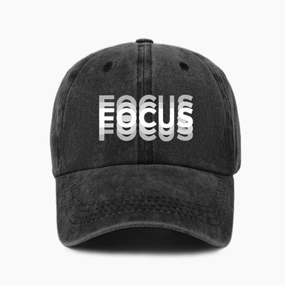 Gorra de béisbol de estilo clásico ajustable de algodón lavado con estampado FOCUS, gorra deportiva tipo «pico de pato» para hombre y mujer