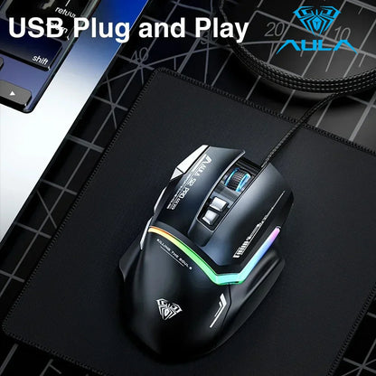 AULA S12Pro káblová mechanická myš 1000HZ 12800DPI RGB s nízkou latenciou, programovateľnými makrami – e-športová herná myš, príslušenstvo pre PC hráčov