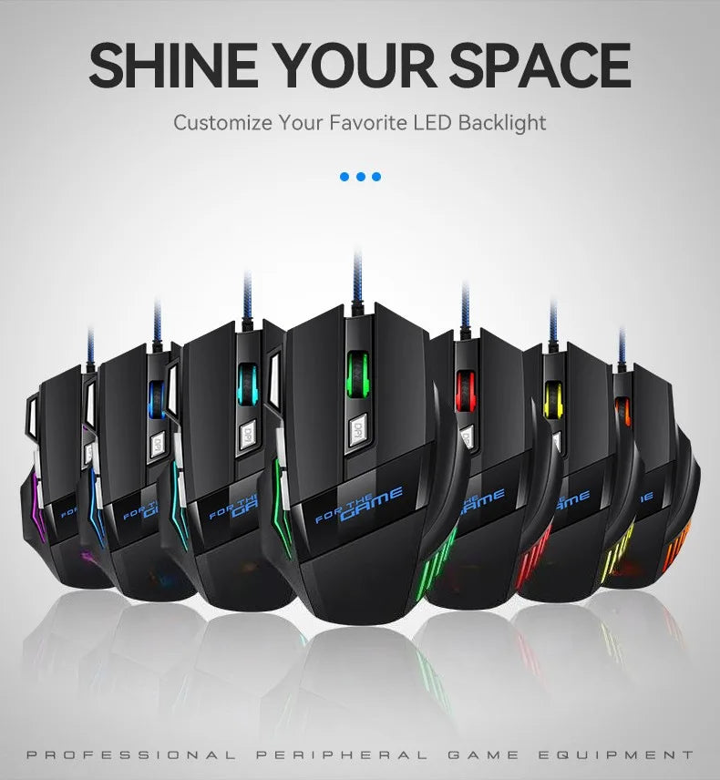 1 mouse da gaming USB Hyperspeed nuovo per PC, retroilluminato RGB, ergonomico, mouse da gaming 7D per eSport, cablato, per laptop e PC gamer