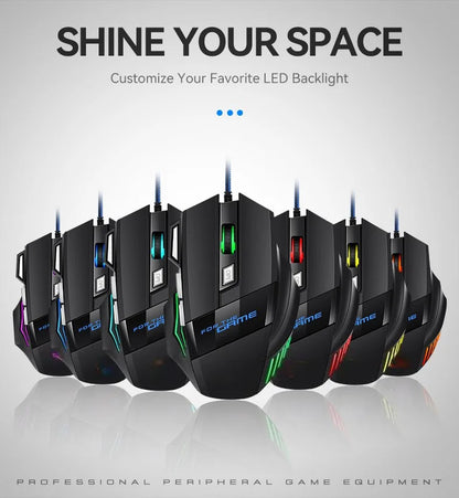 1 mouse da gaming USB Hyperspeed nuovo per PC, retroilluminato RGB, ergonomico, mouse da gaming 7D per eSport, cablato, per laptop e PC gamer