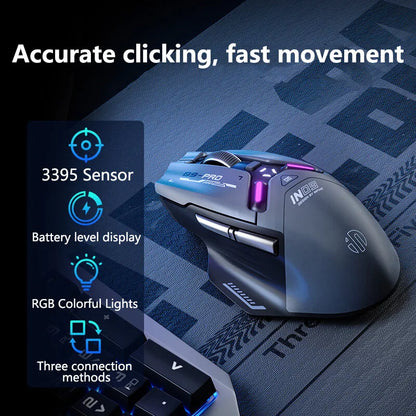 Ratón gaming inalámbrico Inphic IN9PRO 26000DPI, tasa de sondeo 8K, Bluetooth 5.0, con cable, 2.4G, trimodo, RGB, ergonómico