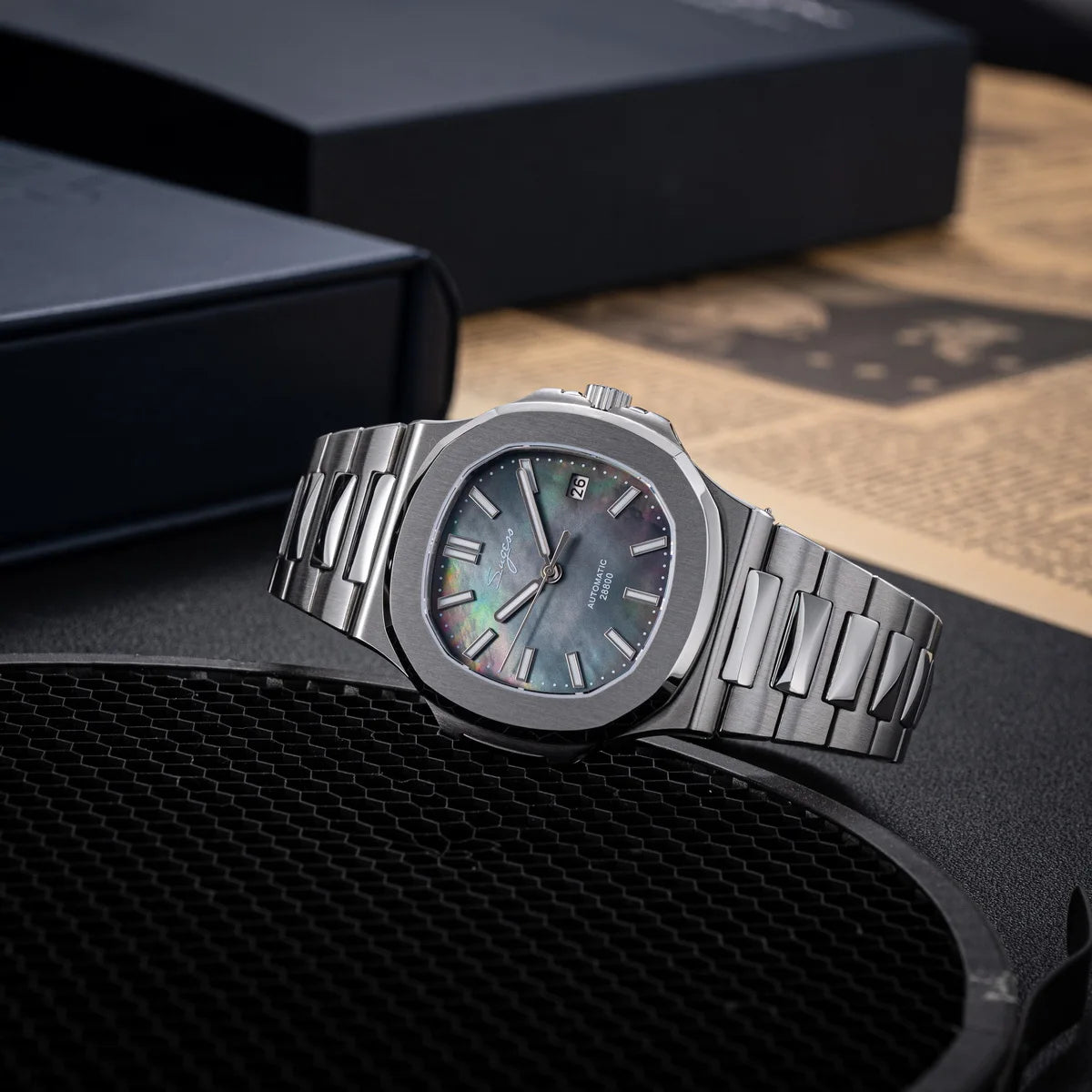 Reloj de hombre Sugess automático mecánico, movimiento Miyota 9015, esfera MOP, luminoso, resistente al agua 5bar, brazalete de lujo S466