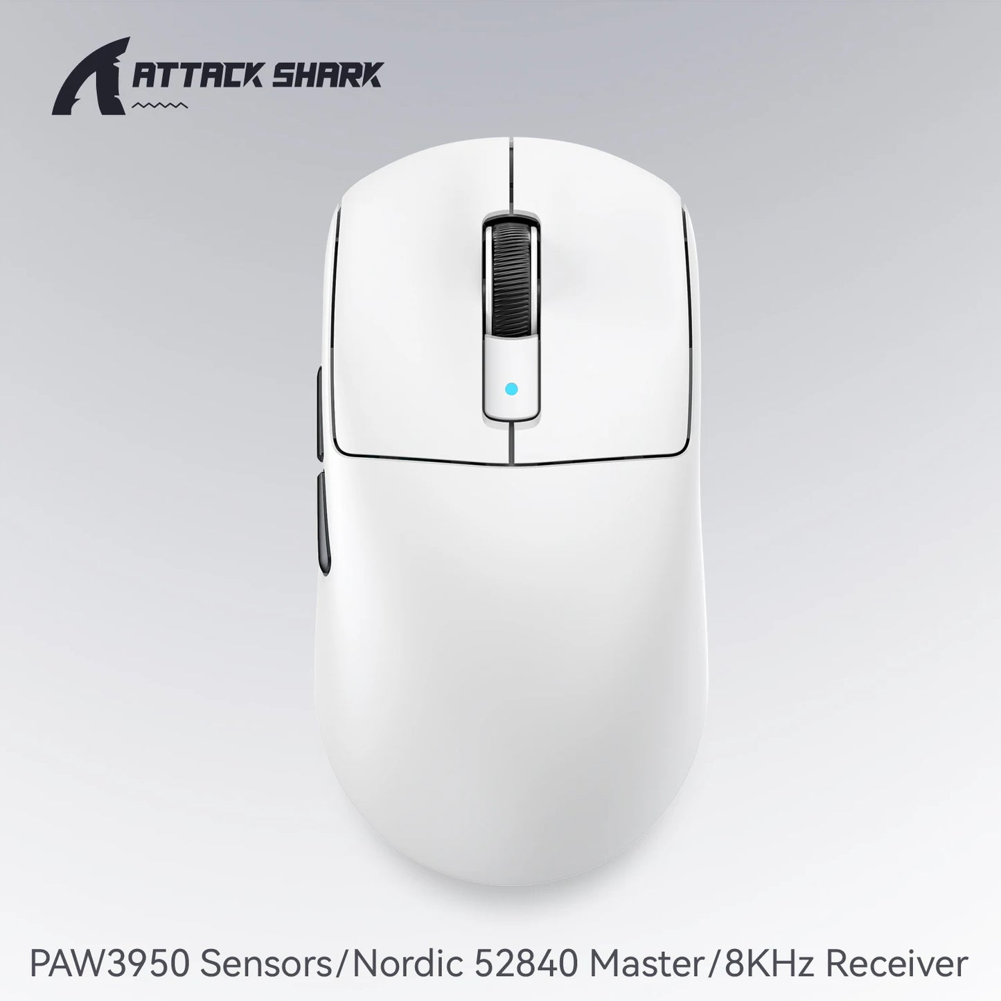 ATTACK SHARK R6 PAW3950MAX bezdrátová herní myš, polling 8Khz, ultralehká 39g, MCU Nordic 52840, optické mikrospínače Omron