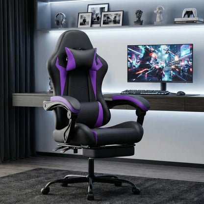 Ergonomic Gaming Chair with Lumbar Support, Adjustable Headrest, Footrest, Height Adjustable Office Gaming Chair for Adults