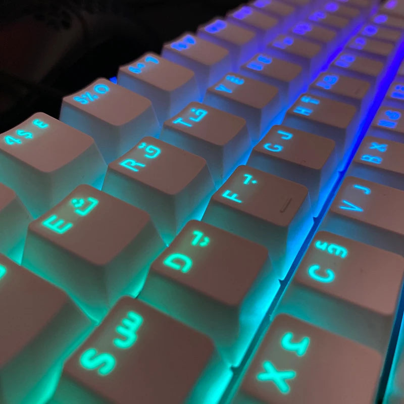 104 Tasten Koreanische, französische, russische, spanische und deutsche hintergrundbeleuchtete Tastenkappen für mechanische Tastaturen mit MX-Switches, OEM-Profil, ABS-Keycaps, DIY