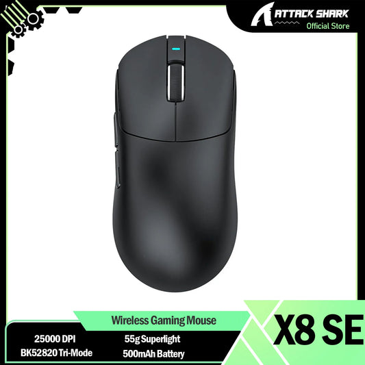 ATTACK SHARK X8 SE 55g superľahká bezdrôtová herná myš, BK52820 trojrežimová myš, 25000DPI, 500mAh batéria, 5 programovateľných tlačidiel