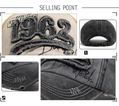 Fashion Vintage Washed Cotton Baseball Cap Men Digit 1962 Embroidery Snapback Spring Autumn Women Hat Visor Hip Hop Caps