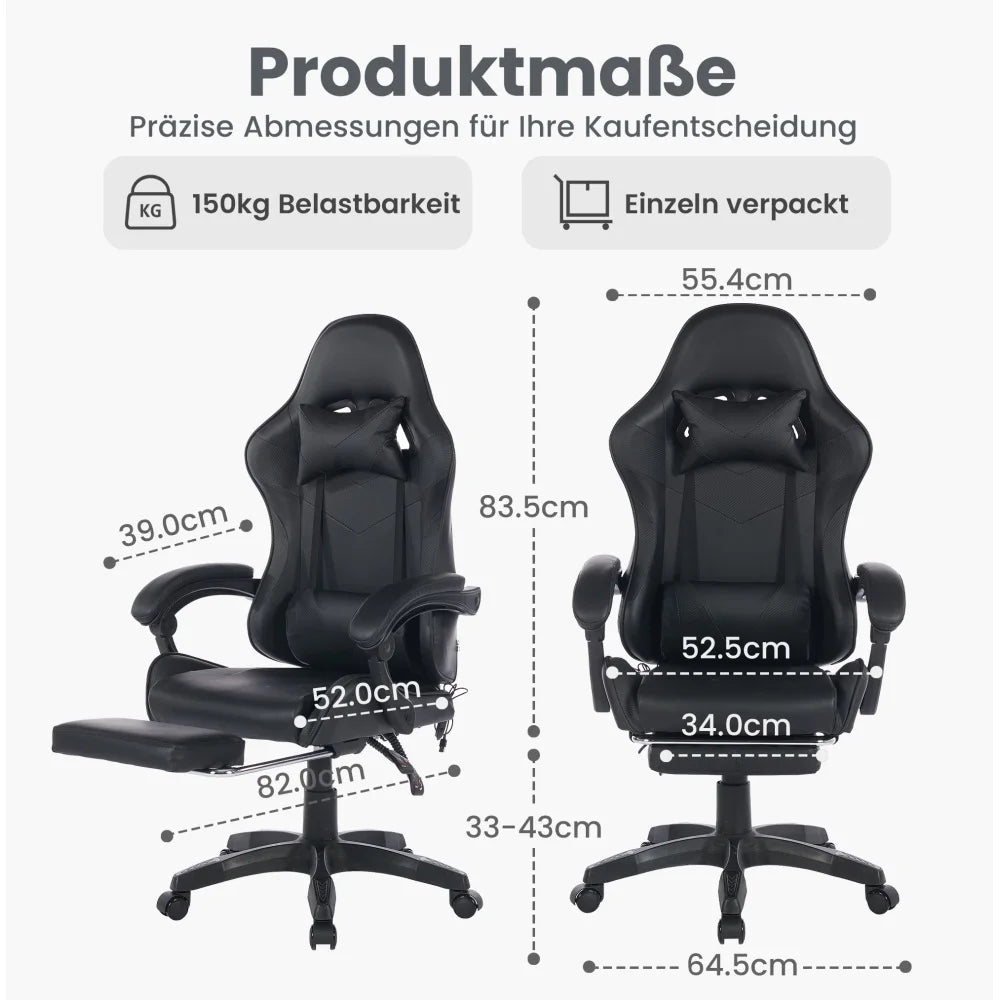 Ergonomic Rotating Gaming Chair, 360° Reclining Office Chair, Pivoting, Height-Adjustable, Footrest, Headrest