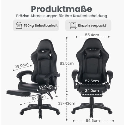 Ergonomic Rotating Gaming Chair, 360° Reclining Office Chair, Pivoting, Height-Adjustable, Footrest, Headrest