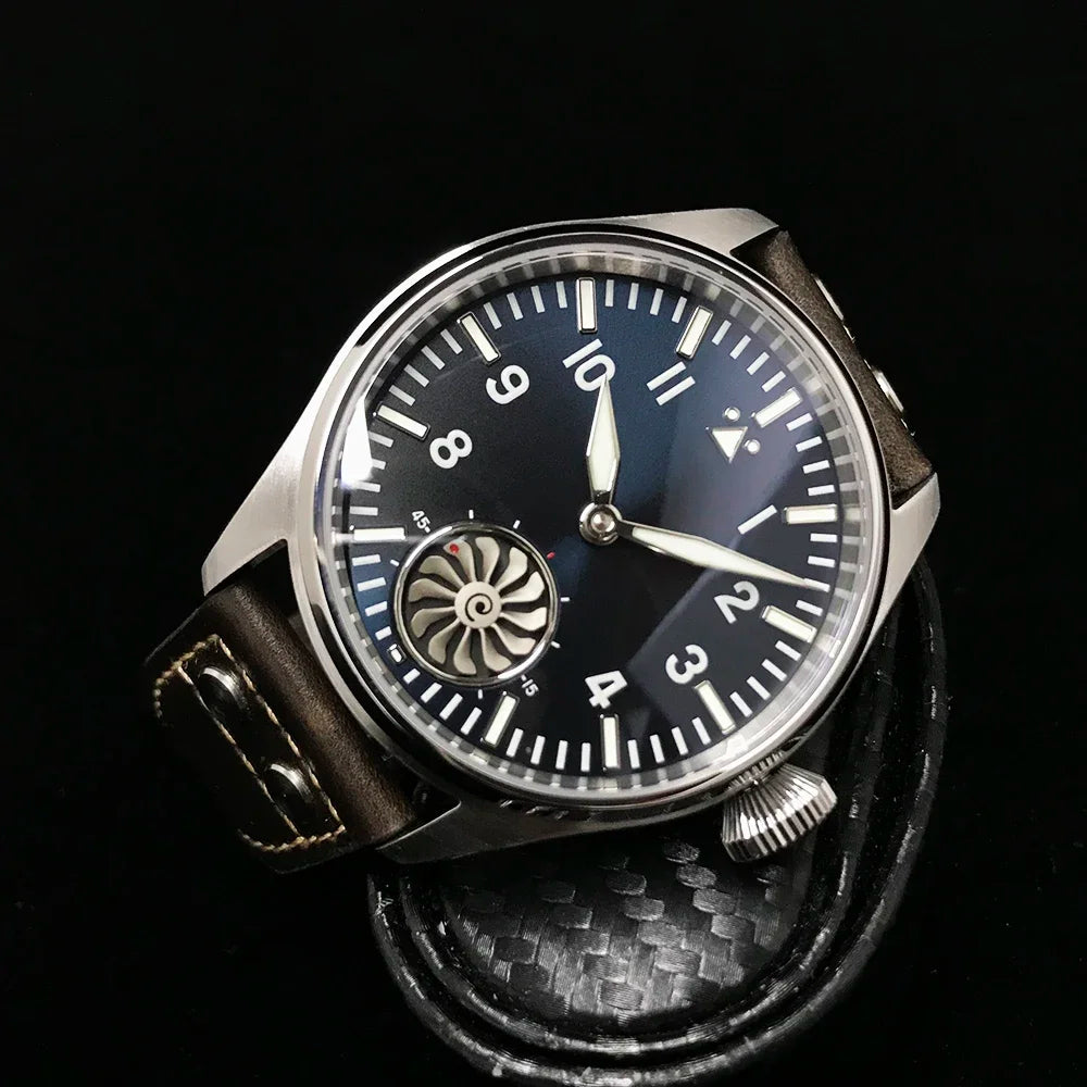 Hruodland 2025 Novo Relógio Mecânico para Homem Seagull ST3620 Piloto Retro 43MM BGW-9 Luminoso Cristal de Safira Turbina Relógio de Homem