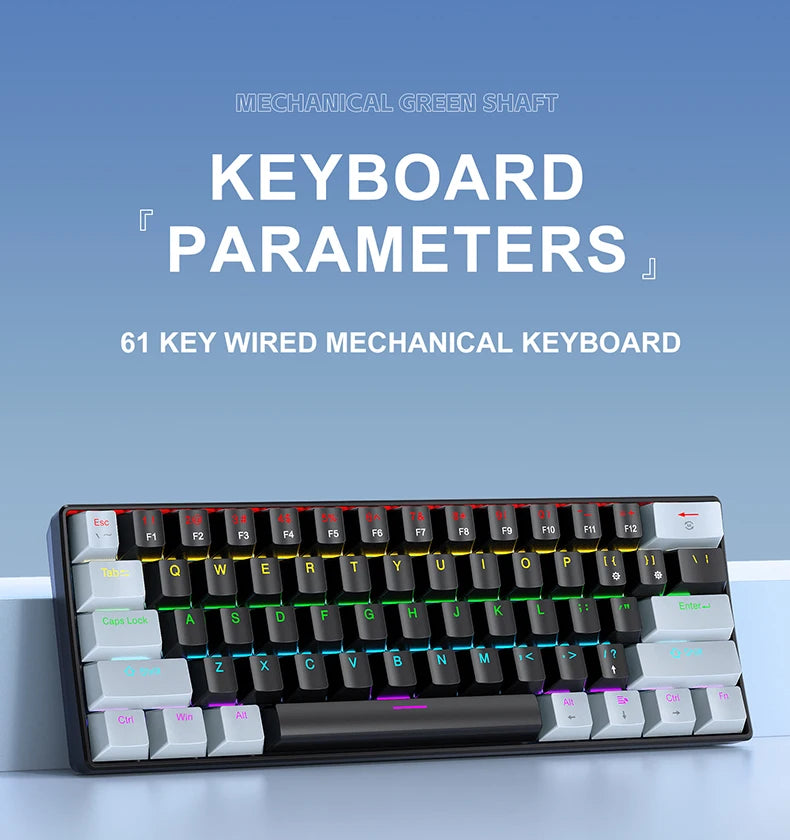 APAYADO K61 Mini-Mechanische Tastatur, kabelgebunden, 61 Tasten, Phantom RGB, schwarz/weiß, mechanische rote/blaue Switches für Gaming, 60% tragbar