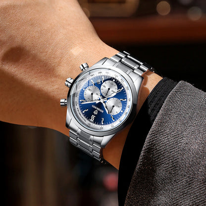 Montre à quartz BINBOND pour homme, élégante, robuste et précise, avec date automatique, chronographe, lumineuse et étanche. Style décontracté.