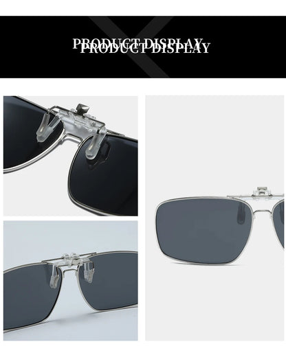 REXXAR Mens Metal Clip on Sunglasses Polarized Eyeglasses UV400 Women Square Night Vision Driving Sun Glasses