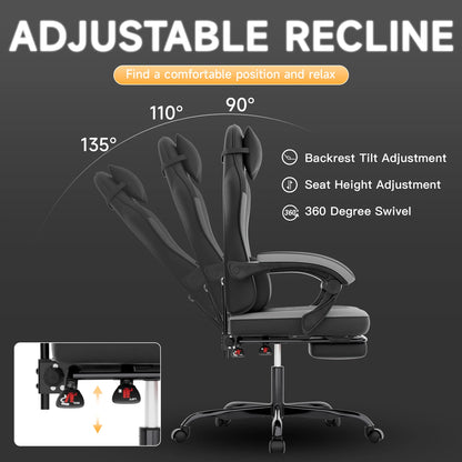 SUKIDA Gaming Chair Ergonomic High Back Computer Chair with Footrest, Reclining Office Chair with Adjustable Height, Comfortable Racing Style Desk Chair