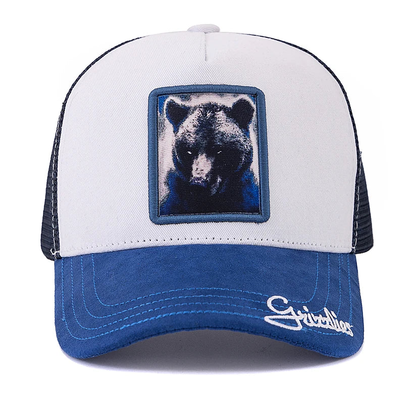 Hot Sale Unisex Trucker Hat Grizzlies Pattern Patch Design Suede Sun Hat Summer Animal Baseball Cap For Men Women ﻿