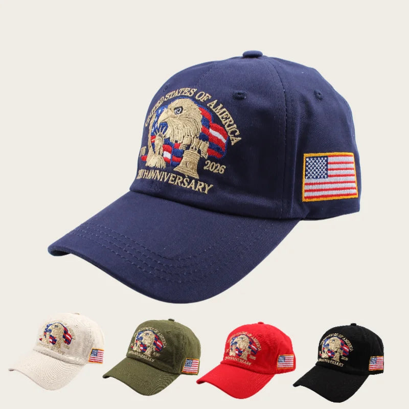 1pc United States 250th Anniversary Baseball Caps for Women,Washed Retro Design,Handmade Embroidery Hat for Parties,Adjustable