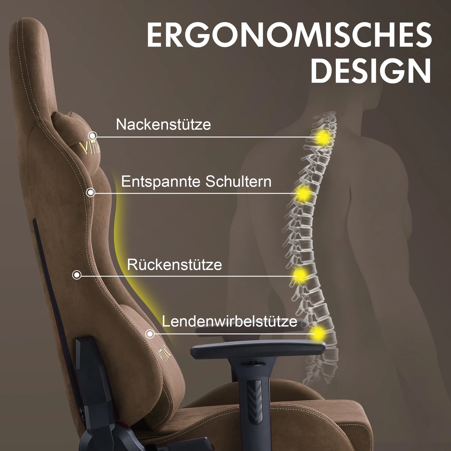 HAPIHAPPY Fashion Gaming Chair Genuine Leather Computer Office Chair with Footrest, Pocket Spring Cushion, Linkage Armrests, Ergonomic Game Chair