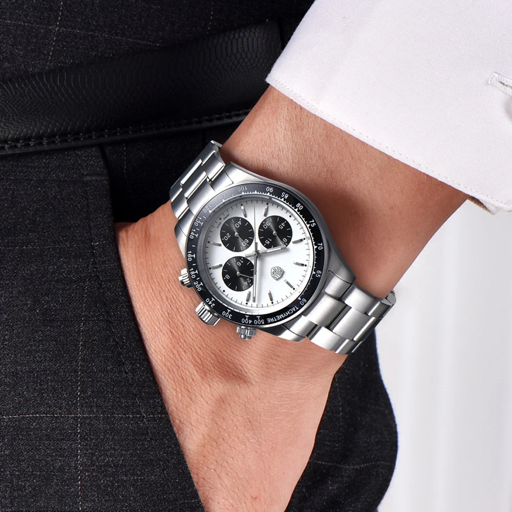 Montres pour hommes Rolls Timi Panda – Chronographe à quartz, modèle de luxe, verre saphir avec traitement antireflet, étanche, style sportif