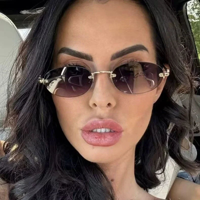 Oval Rimless Sunglasses High-End Casual and Luxurious Women's Borderless Sun Glasses Fashion and Personalized Sunglasses