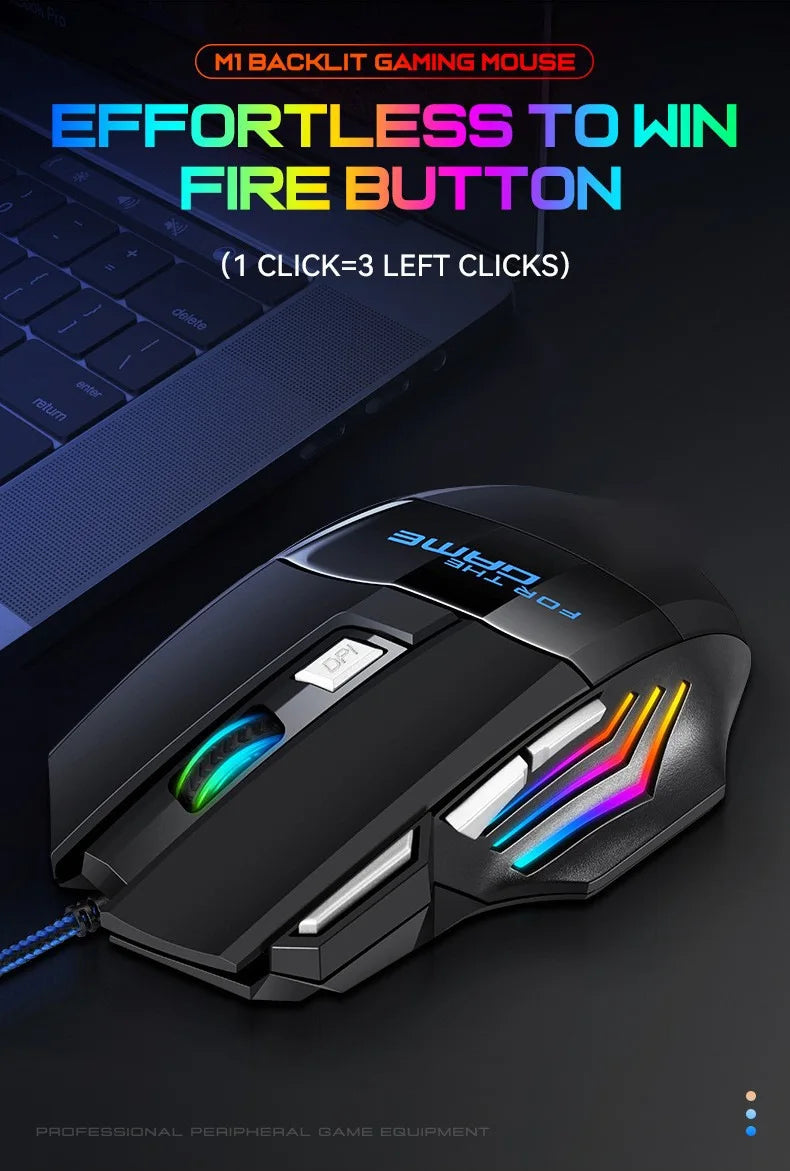 1 mouse da gaming USB Hyperspeed nuovo per PC, retroilluminato RGB, ergonomico, mouse da gaming 7D per eSport, cablato, per laptop e PC gamer
