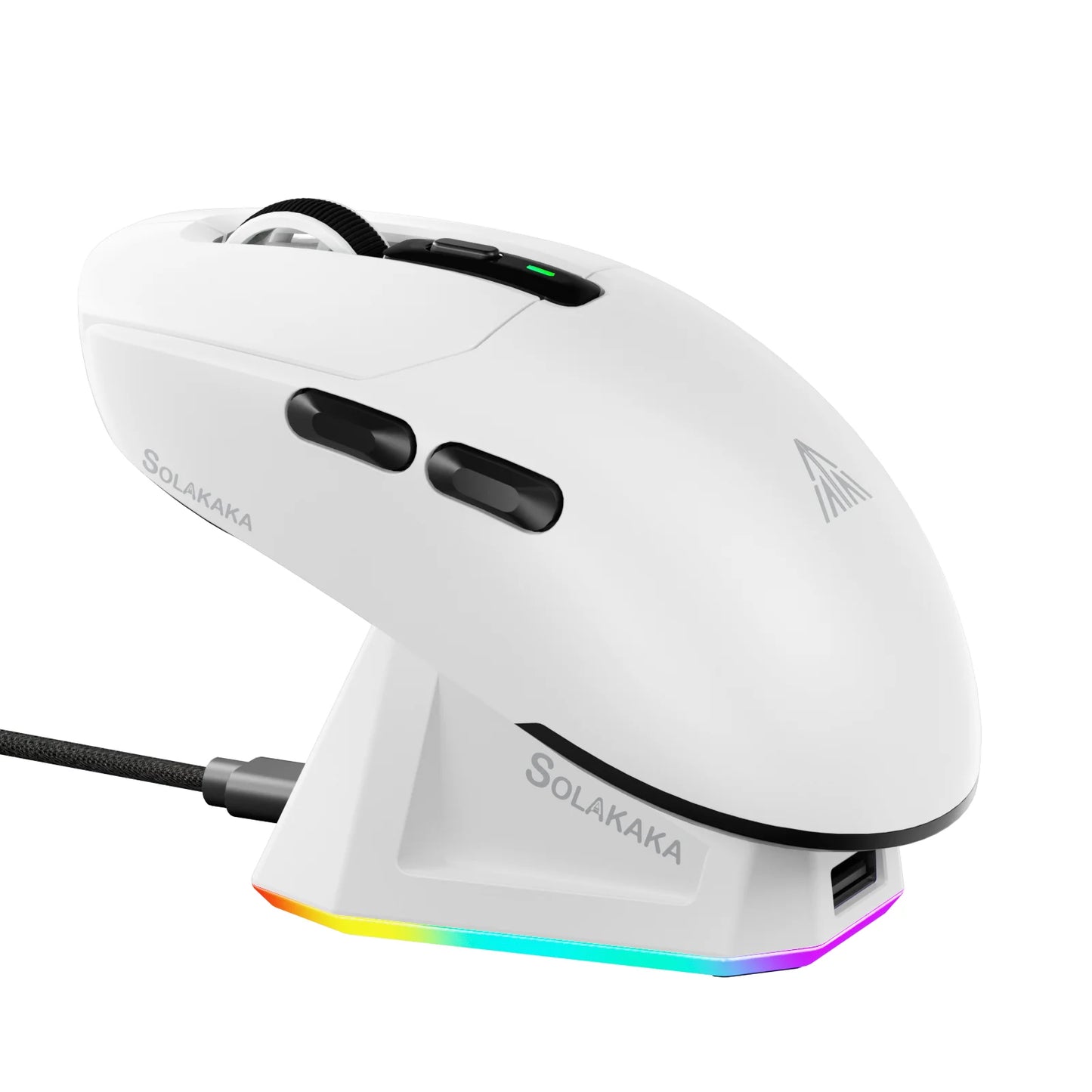 SOLAKAKA SM820 trådlös mus i tre lägen med magnetisk laddningsdocka, RGB, PAW3311, 24000DPI, trådlös makro-gamingmus, ultralätt