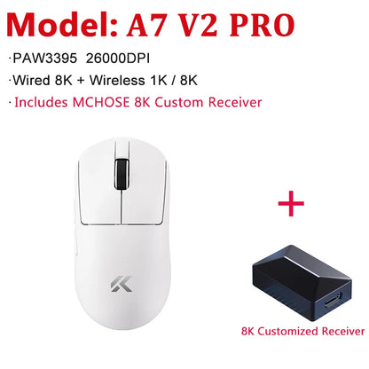 MCHOSE A7 V2 Ultra / Pro Leichte kabellose Gaming-Maus Dual 8000Hz PAW3950 TI 42000DPI für PC-E-Sport-Gamer